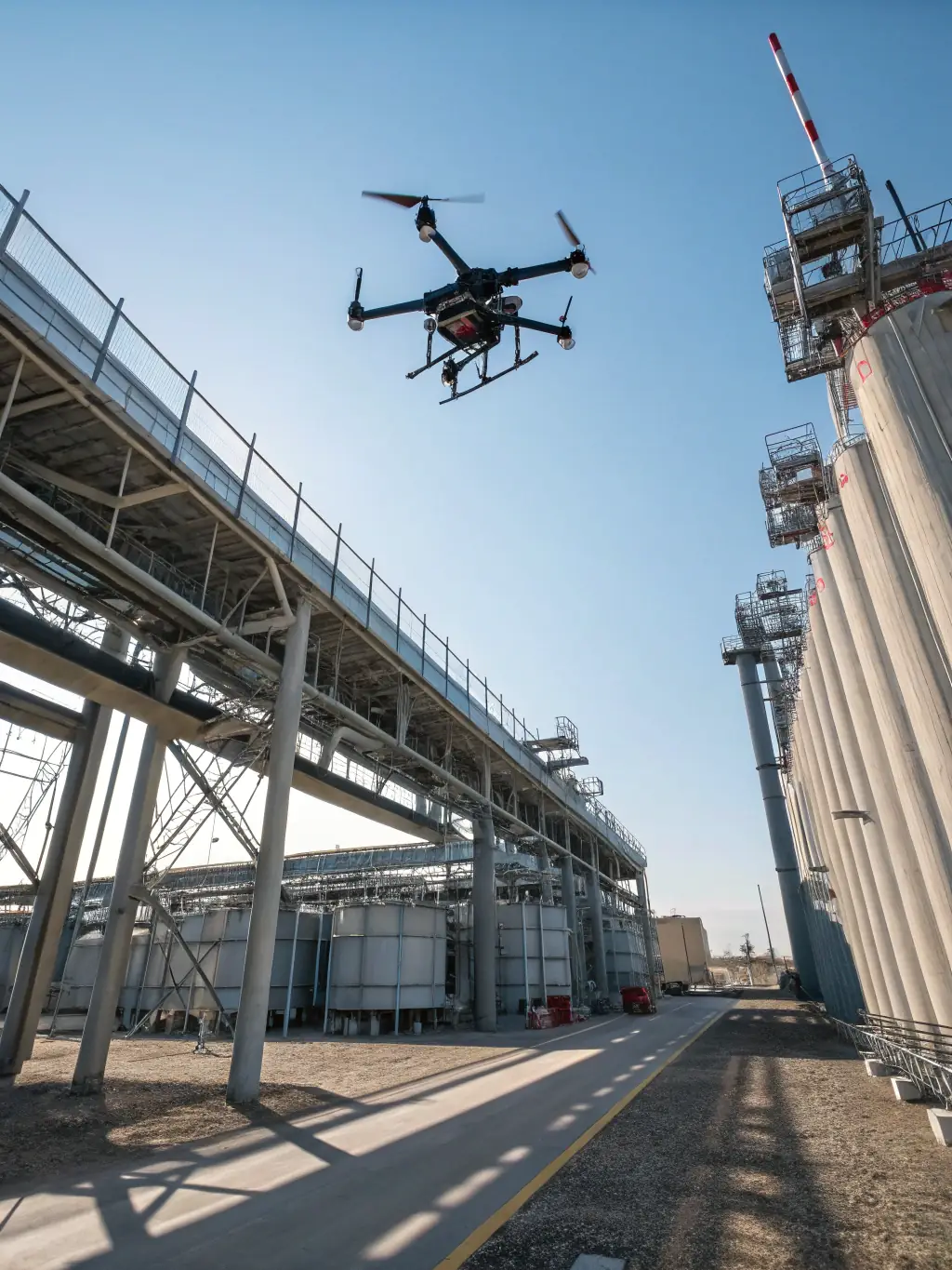 A time-lapse image showing a drone quickly cleaning a large commercial roof, demonstrating the speed and efficiency of the service.